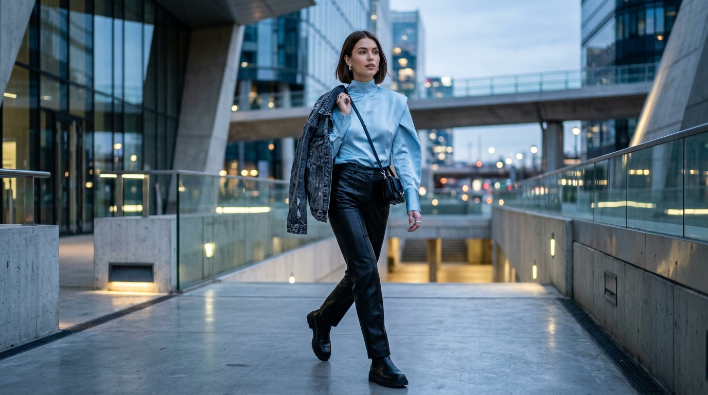 Эффект «льда» 2026: как носить Cool Blue с кожей и денимом